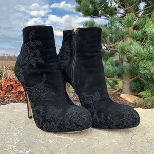 Black Valentino Ankle Boots with Lace Appliqué
